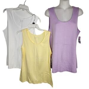 Studio Works Women Tank Tops Lot of 3 Large Scalloped Scoop Neck Yellow Purple L